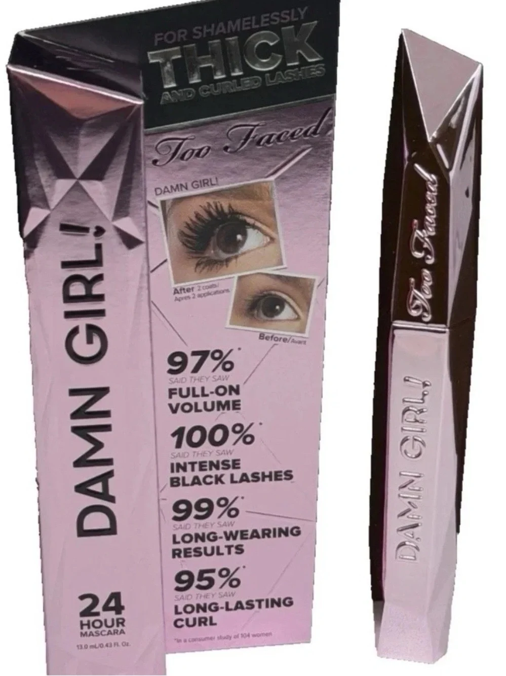 Too Faced Damn Girl! 24 Hour Thick Volume Mascara Makeup 0.43oz - Black - NIB